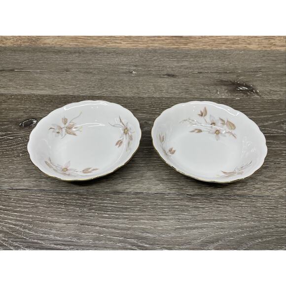 Coupe Fruit / Desert Bowl by CROWN HEIDEN 5.25” Set of 2 Gold Accent Porcelain - Picture 1 of 9